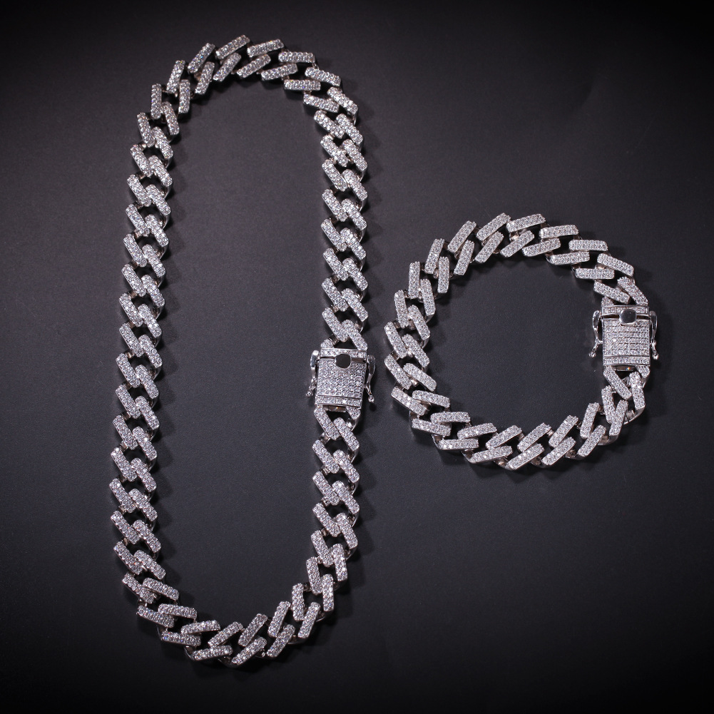 

Hip hop Necklace Strip Miami Cuban Chain Zircon-studded Hip-Hop Necklace for Men European and American Accessories Hot