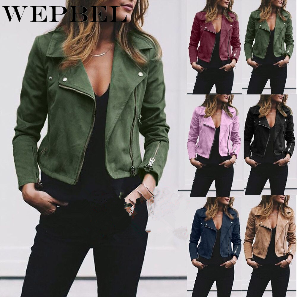 

WEPBEL Autumn Ladies Fashion Basic Short Jackets Casual Women Tops Motorcycle Moto Short PU Leather Jacket Coat Slim, Black