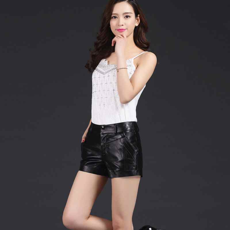 

Korean Style 2020 New Fashion Womens Sheepskin Genuine Leather Shorts High Quality Brand Shorts Slim Female Lady Plus SizeM-3XL, Black