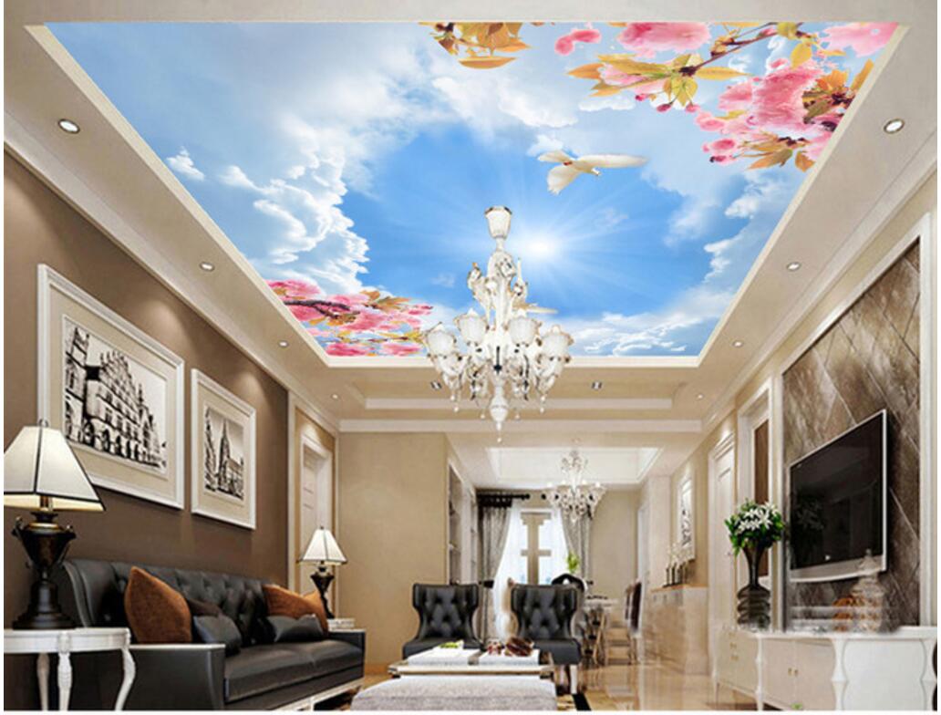 

3d ceiling murals wallpaper custom photo Beautiful romantic blue sky peach pigeon decor living room 3d wall murals wallpaper for walls 3 d, Customize