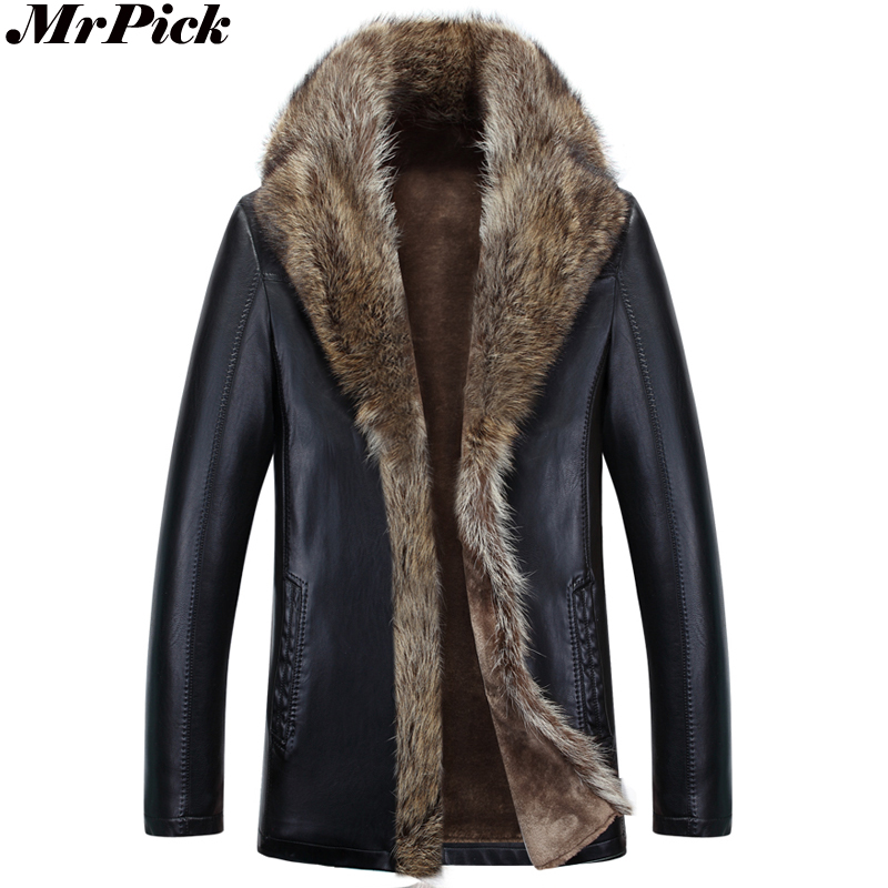 

2017 New Warm Fur Collar Men Coats Artificial Leather Motorcycle Snow Winter Coats V0707-1, Brown