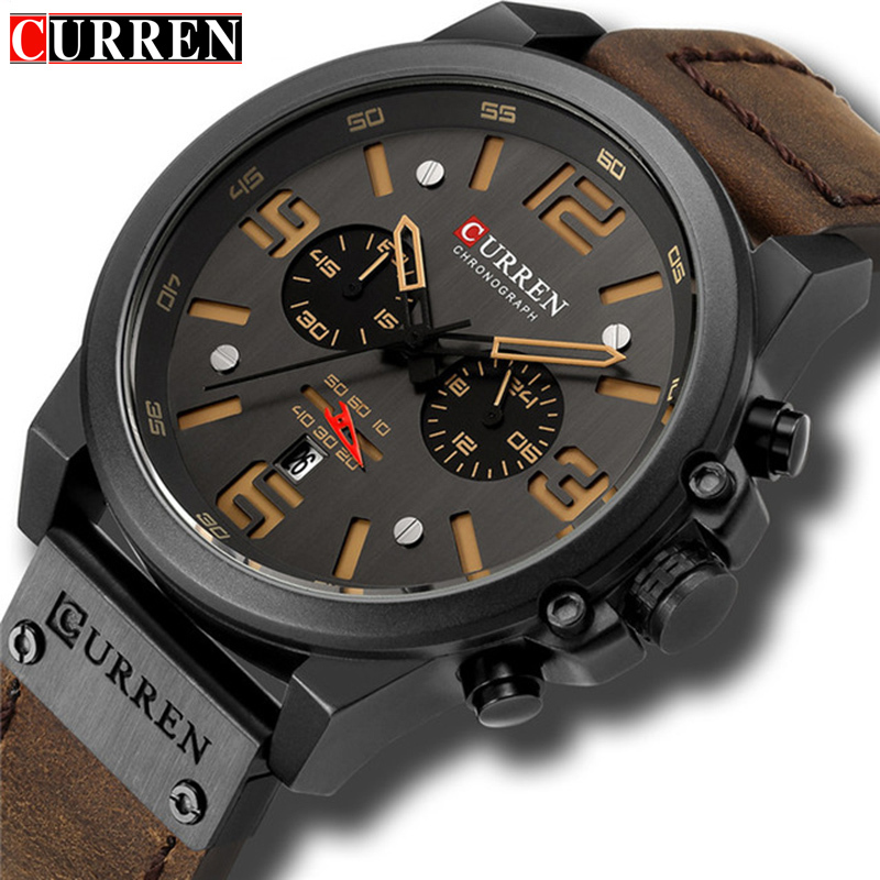 

CURREN Top Luxury Brand Men's Military Waterproof Leather Sport Quartz Watches Chronograph Date Fashion Casual Men's Clock 8314 CJ191217, Black white