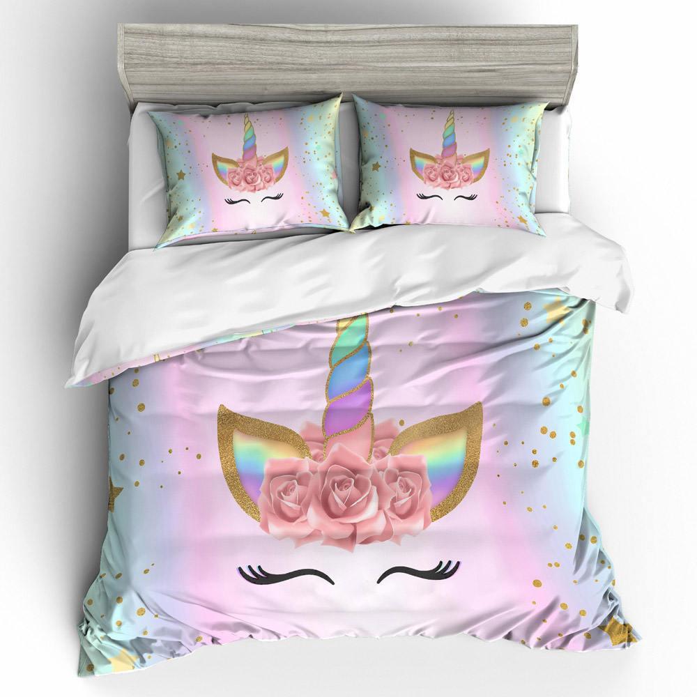 3d Cute Unicorn Bedding Set Duvet Cover And Pillowcases Us Size