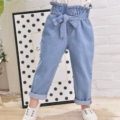 

Autumn Girls Fashion Jeans Girls Baby High Waist Bow Jeans 2019, Blue