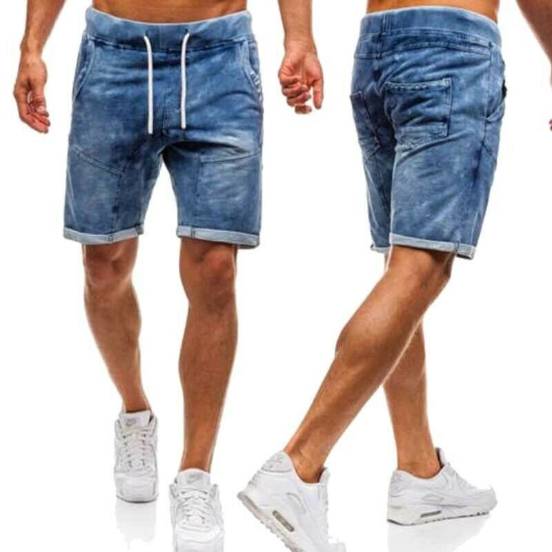 

2019 Men' CottonThin Denim Ruched Short Pants New Fashion Summer Male Casual Low Waist Short Jeans Shorts Stretch Pant, As picture