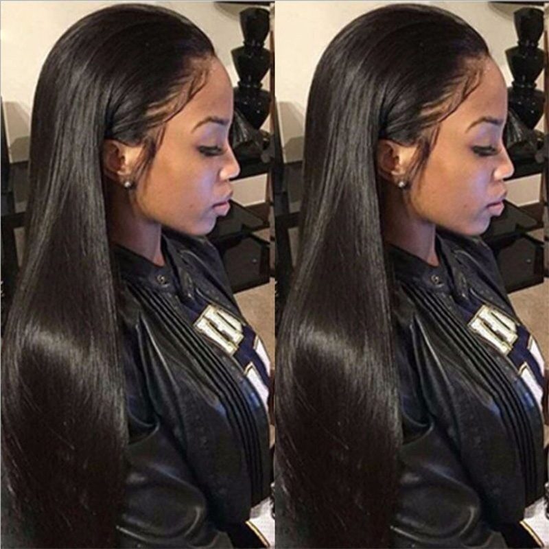 

Long straight natural looking hair glueless lace front wi& full hair lace wig for african americans woman 26inch heat resistant, Black