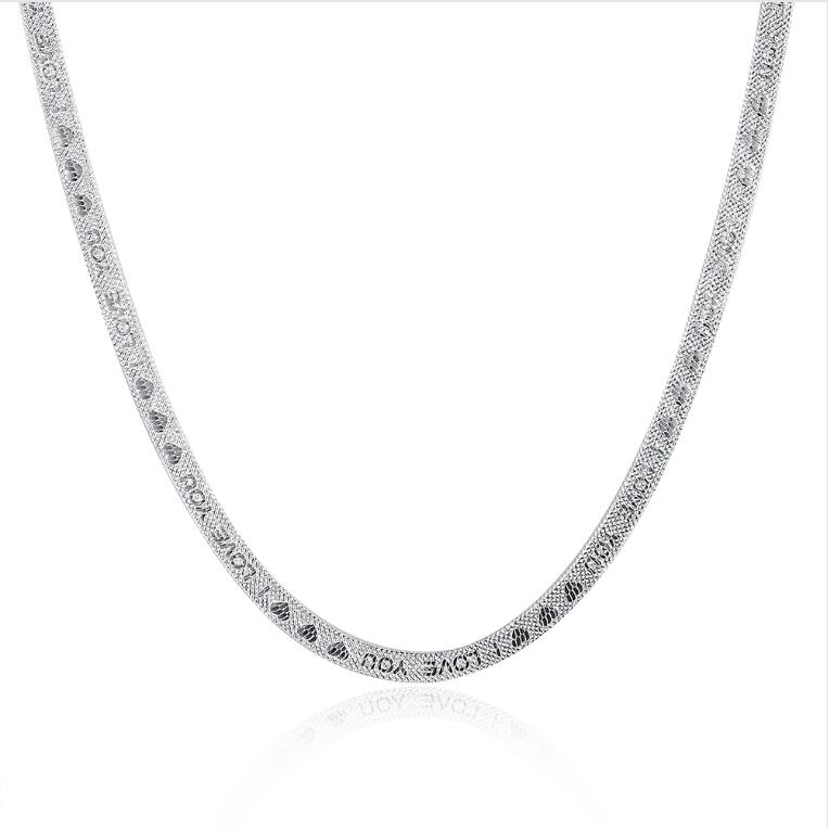 

Free shipping Plated sterling silver Chains necklace 20INCHS men's I LOVE YOU chains DHSN201 Hot sale 925 silver plate Chains jewelry