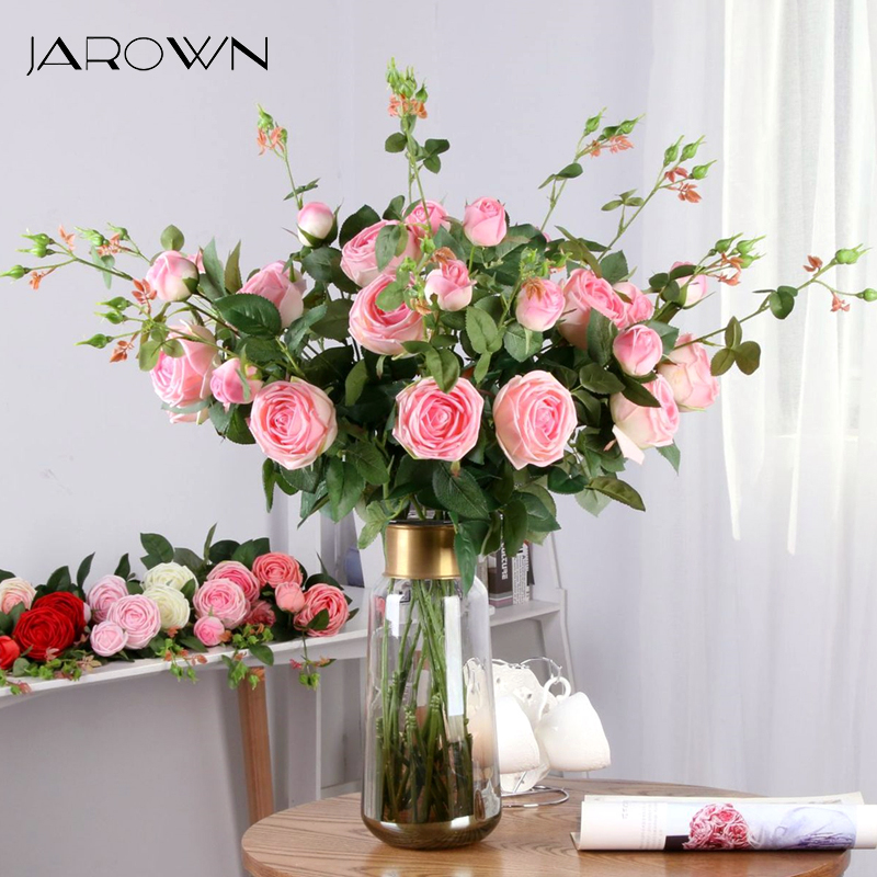 

JAROWN Artificial 2 Heads Rose Real Touch Latex Decorative Rose Wedding Party Home Flower Arrangement Decoration Fake Flores, Pink