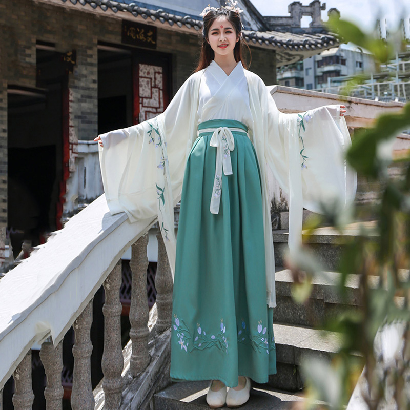 

Green Dance Costume For Women Embroidery Hanfu Oriental Festival Outfit Folk Fairy Dress Lady Stage Performance Clothes DF1032