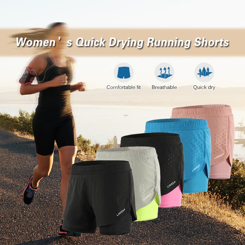 

Lixada Women 2-in-1 Running Shorts Quick Drying Breathable Active Training Exercise Jogging Cycling Shorts with Longer Liner, Blue
