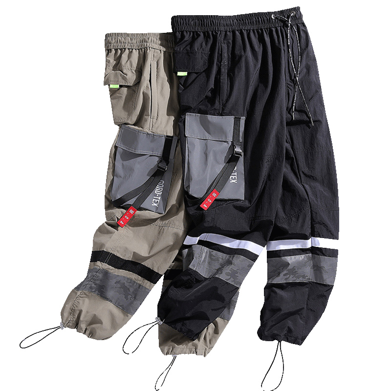 

2020 New Men Hip Hop Black Cargo Pants Joggers Sweatpants Overalls Men Ribbons Streetwear Harem Pants Fashions Trousers JP73, Khaki