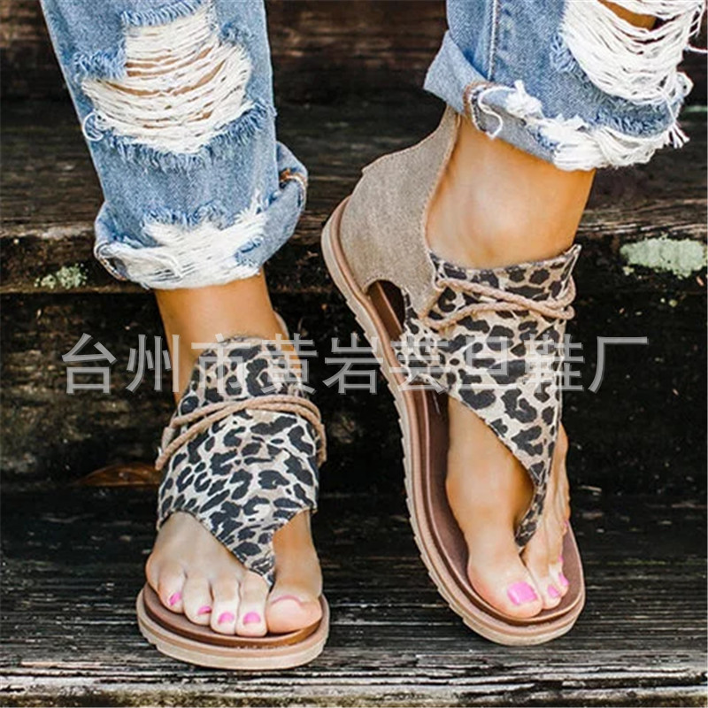 

2020 Women Sandals Leopard Print Summer Shoes Women Large Size Andals Flat Sandals Womens Summer Shoes, White leopard print