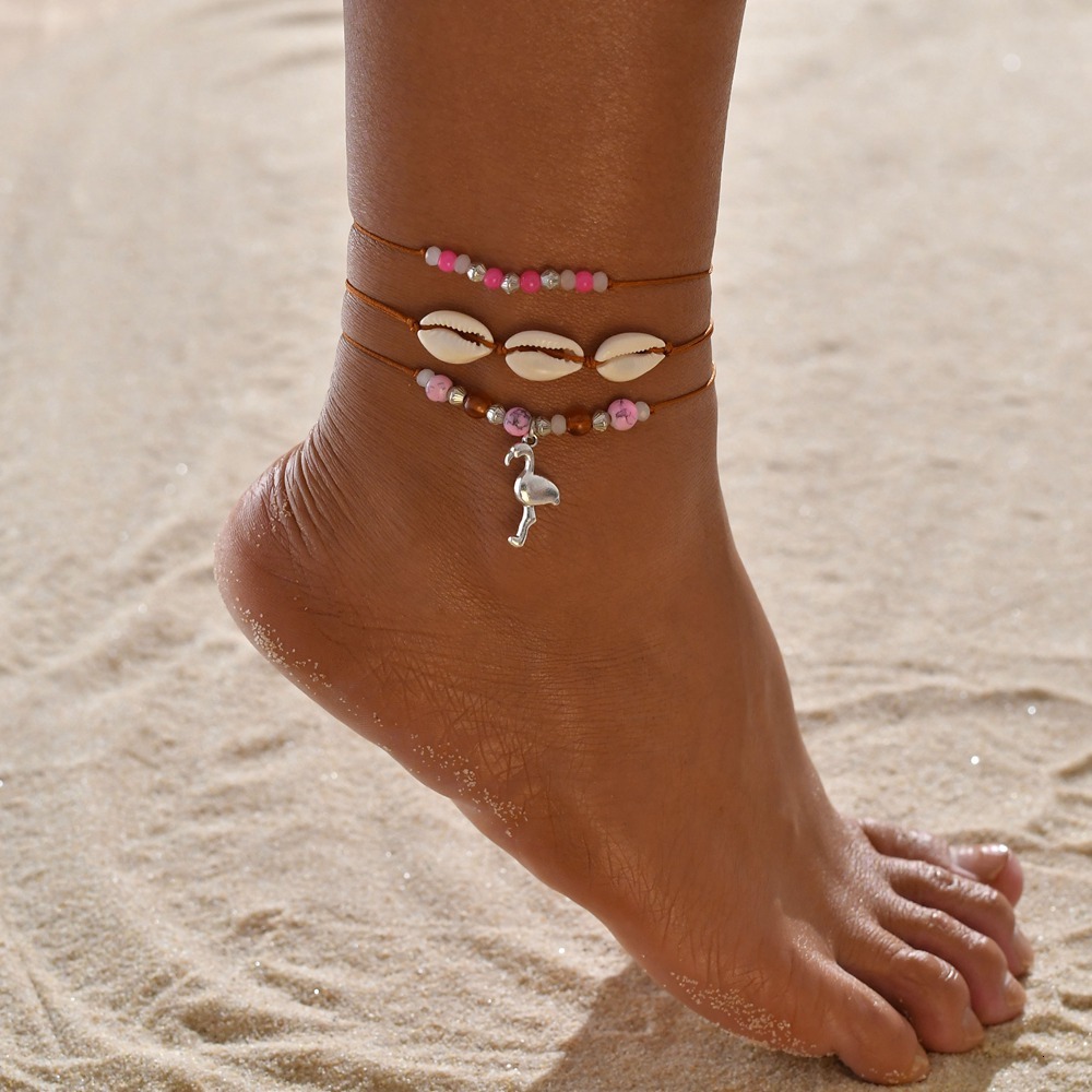 

Anklet Originality Shell Flamingo Hanging Pink Beads Anklet Suit Three-piece