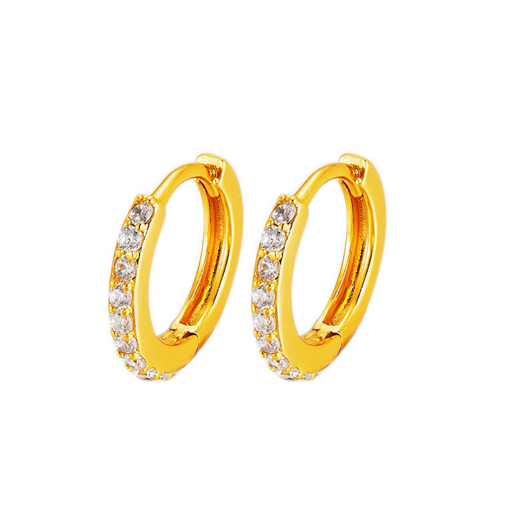 Tiny Zircon Inlaid Hoop Earrings 18K Yellow Gold Filled Exquisite Womens Lady Huggie Earrings Gift-image-501533184