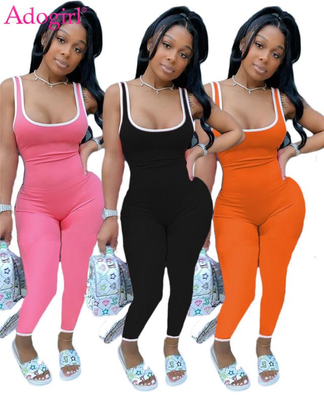 Adogirl Femmes Jumpsuit Stripe Tank Tank Romper Sans Manches 2020 Mode d'été Fashion Casual Tracksuit Sportif Oneiesies