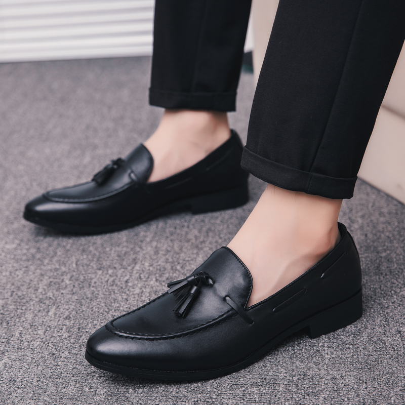 

men dress business shoes pointed toe luxury famous tassel italian footwear male formal flats fashion oxford shoes men, Black