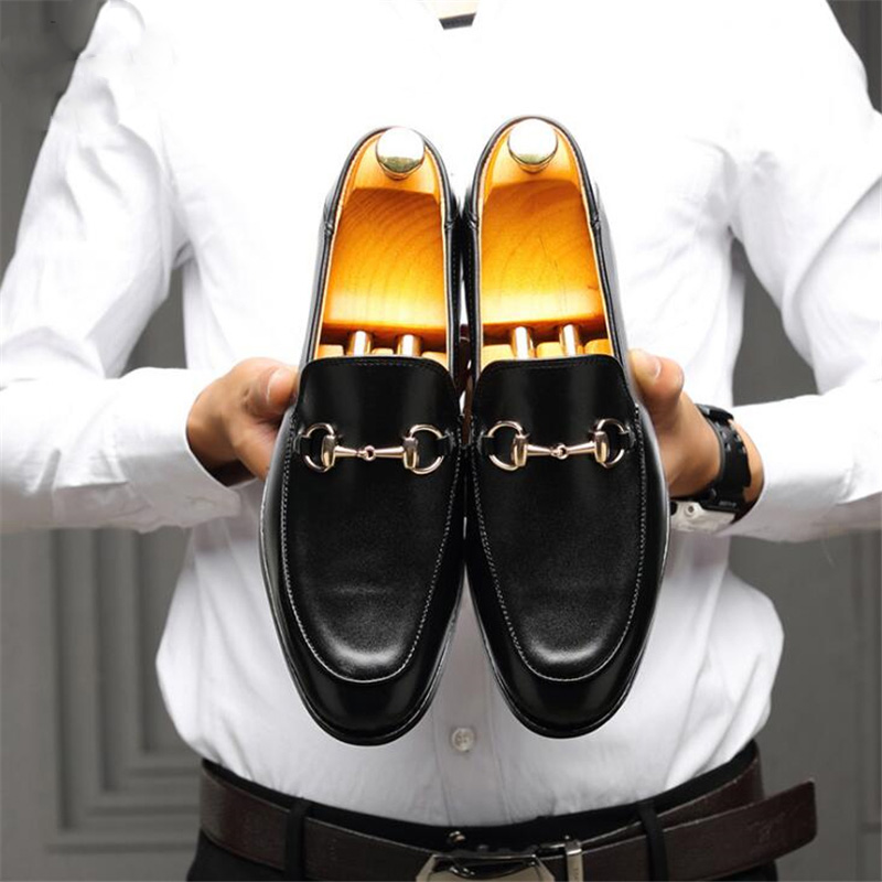 

Fashion Pointed Toe Business Dress Shoes Men Loafers Leather Oxford Shoes for Men Casual Flats Slip on Wedding Party Shoes, Black