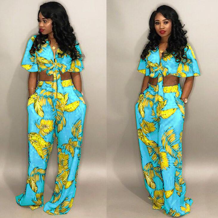 

Sexy Two Piece Set Women Outfits Bow Tie Tops+Wide Leg Pants Suits Casual Clothes Floral Print Matching Sets, Gray
