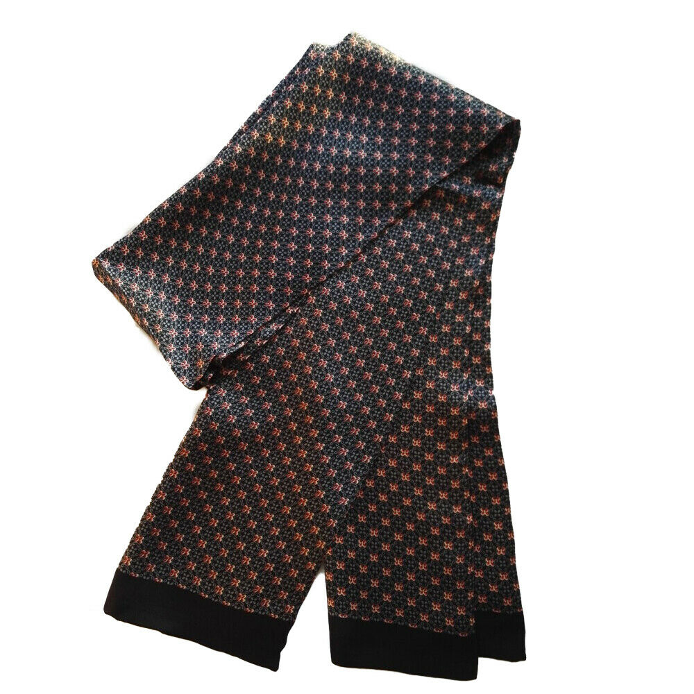

Men's 100% Real Mulberry Silk Neckerchief Cravat Double Layer Scarf Floral Print Black