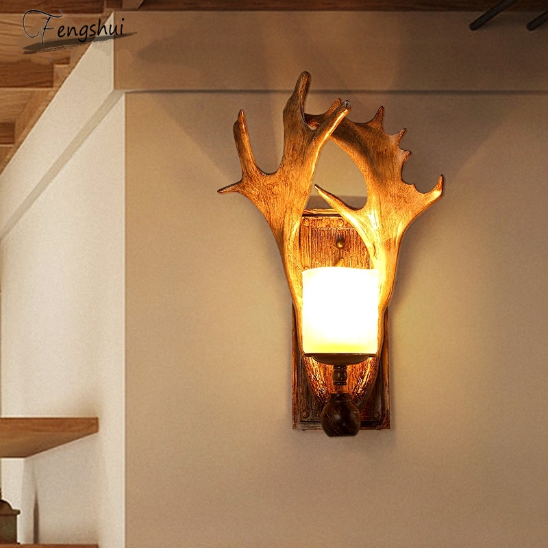 

Retro Industrial LED Wall Light Lighting American Village Resin Antler Art Wall Lamp Bar Cafe Stairs Aisle Sconce Lamp Luminaire