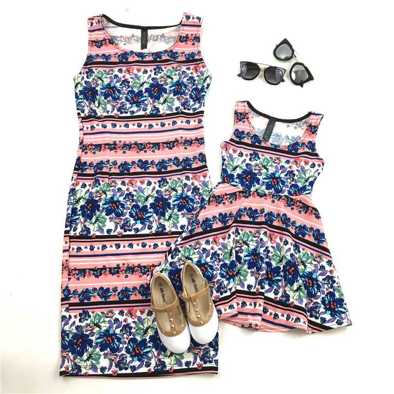 

Summer Mother Daughter 3D Flower Print Dresses Family Matching Clothes Outfits Mommy And Me Look Sea Beach Cool Dresses, Niu877q