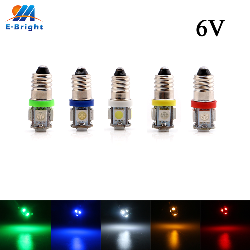 

2pcs 6V 6.3V DC E10 5 SMD LED Light Bulb CE Customized Car Styling White Blue Red Amber Green Auto Indicator Bulbs, As pic