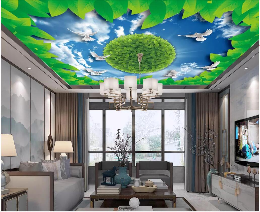 

3d ceiling murals wallpaper custom photo Hd leaves dove blue sky home decor living room 3d wall murals wallpaper for walls 3 d, Non-woven wallpaper