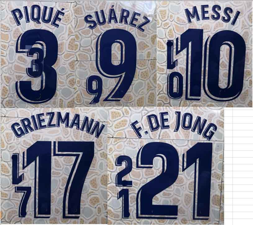 

2019-2020 away GRIEZMANN PIQUE I.RAKITIC F.DE JONG L.SUAREZ A.INIESTA NEYMAR JR MESSI COUTINHO O.DEMBELE VIDAL nameset patch badge