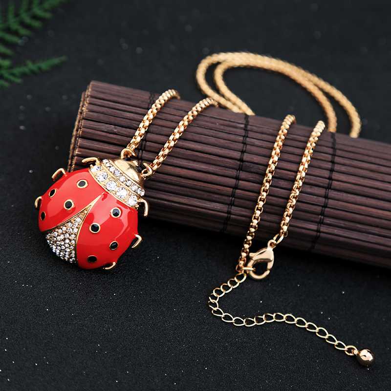 

Pendant Necklaces Cute Red Enamel Crystal Necklace 2021 Insect Long Fashion Jewelry Wholesale Accessories In Box