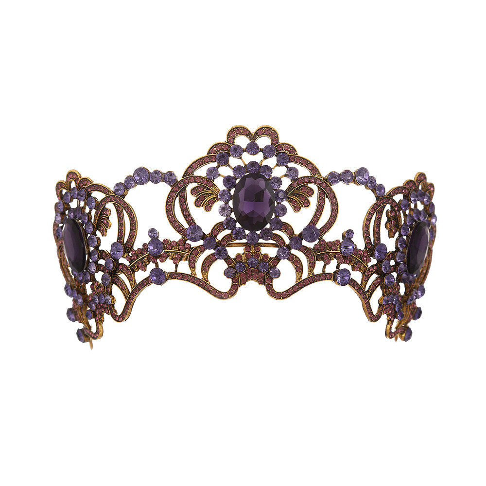 2019 Vintage Purple Wedding Crown Hair Jewelry Headpiece Crystal