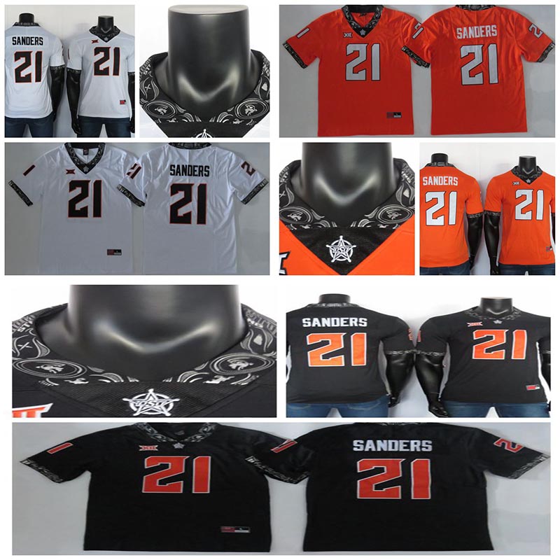 

College Football Jersey 21 Barry Sanders 2019 NCAA Oklahoma State Cowboys Jerseys Black White Orange Jersey 150TH
