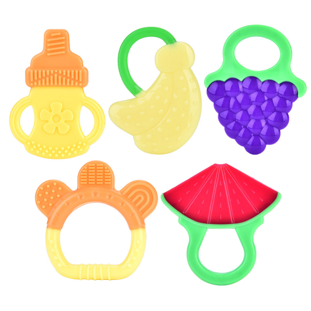 

5 Patterns Silicone Teethers Fruit Grape Banana Watermelon Baby Teether Silicone Chew Charms Baby Teething Gift Toddler Toys
