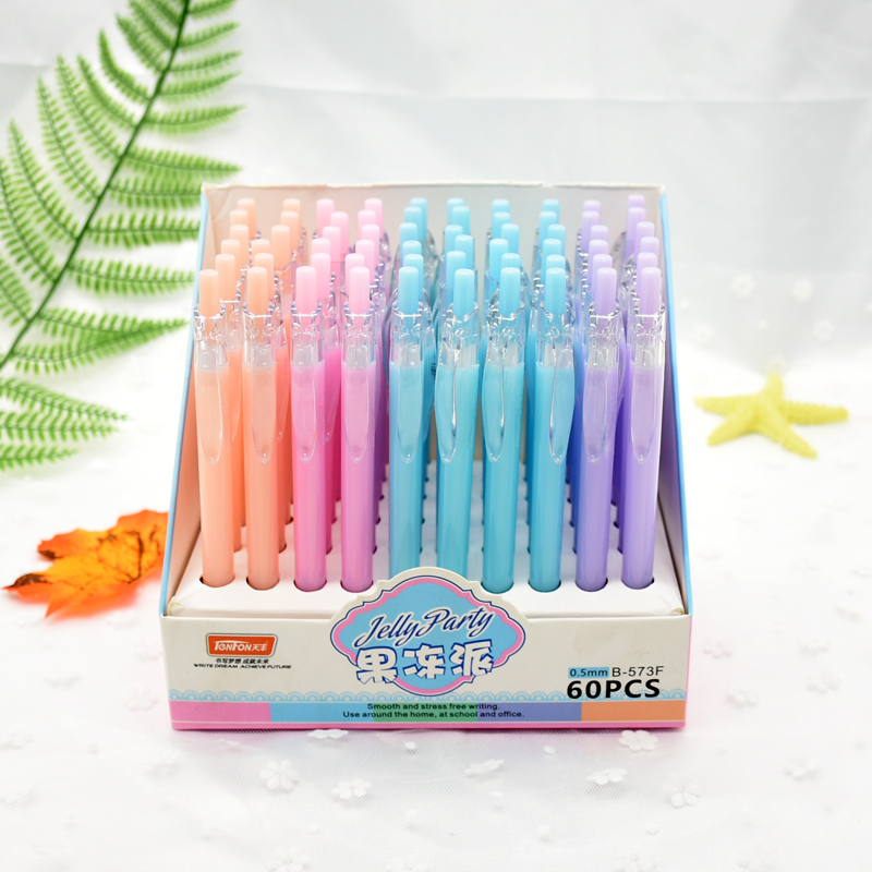 

60pcs Jelly Color Kawaii Ballpoint Pen Plastic Press the Ballpoint Pen School Supplies Stationery wholesale, Blue