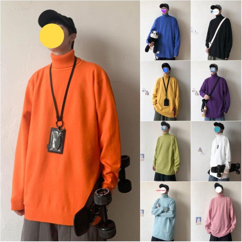 

Men's sweater autumn and winter 2019 new slim knit solid color versatile pullover sweater loose casual fashion youth men's wear, Orange