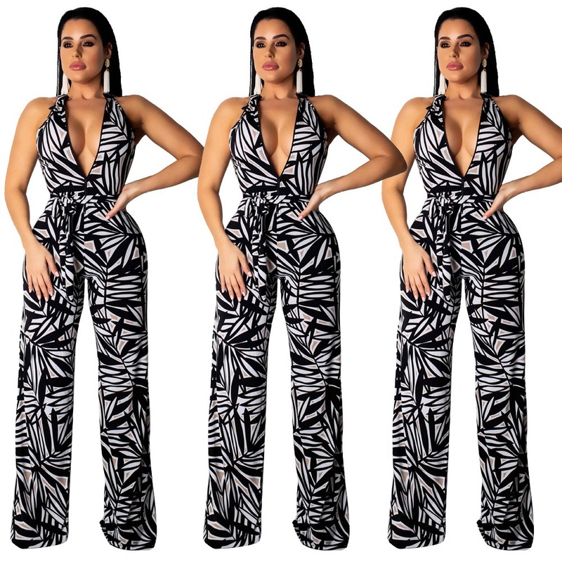 

2020 sleeveless spritting loose jumpsuits 2020 Casual Summer Loose high waist Long Pants Trousers Holiday Beach Female Overall, Black
