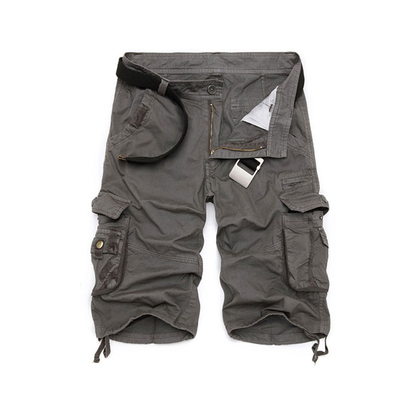 

2020 Fashion New Men's Youth Loose Large Size Multi-pocket Solid Color Five-point Pants Overalls excluding belt, Red