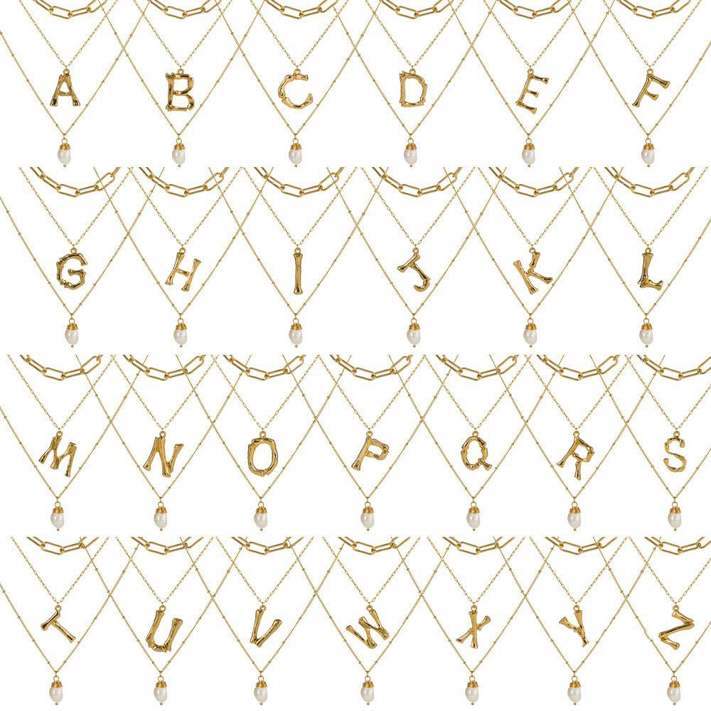 

26 English Letter Multi-storey Necklace Natural Pearl Joker Necklace Woman Gift