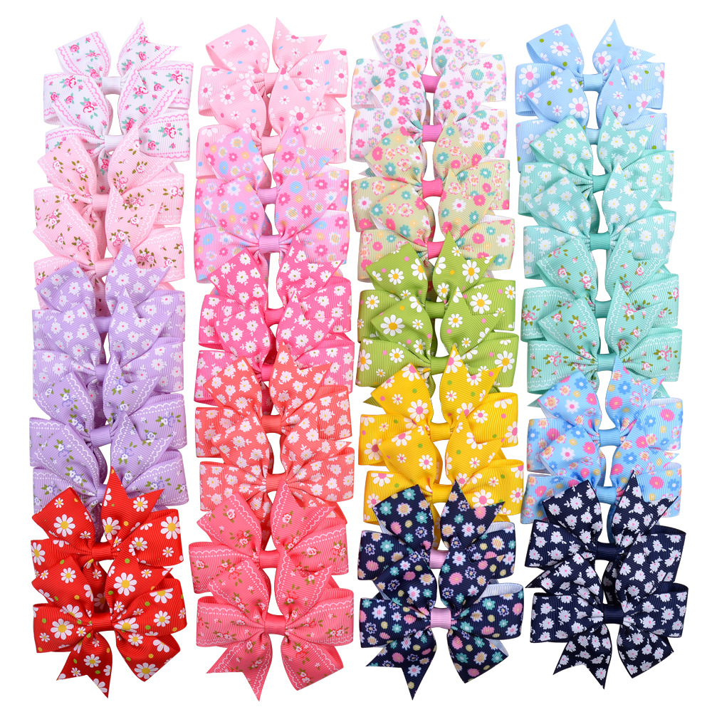 

20 colors 3.2 inch Hair Accessories girl colorful print Barrettes hair Bow Flower Child party Christmas Gift clipper