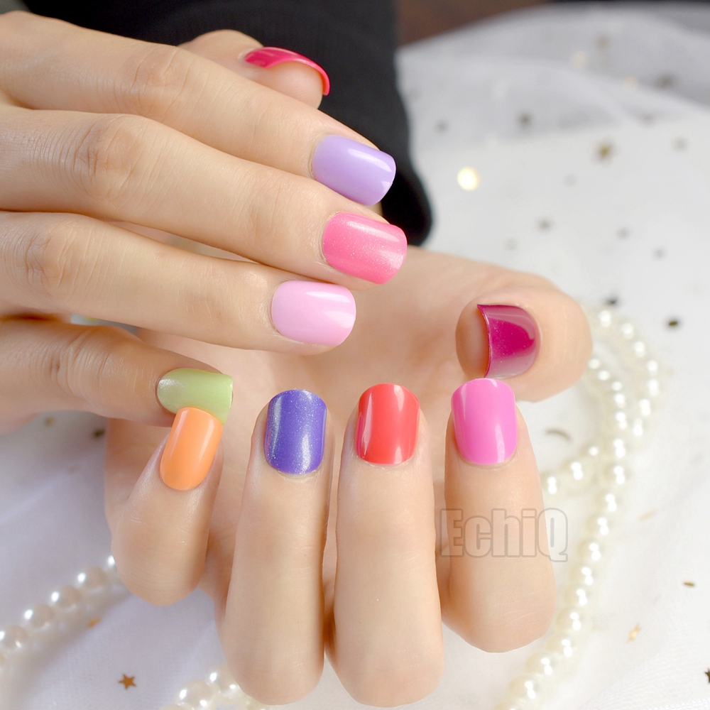 

240pcs Macaron Color Fake Nails Red Pink Carnival Acrylic Press on Nails 10 kits Nail Art Tips Wholesale, 10 kits same color