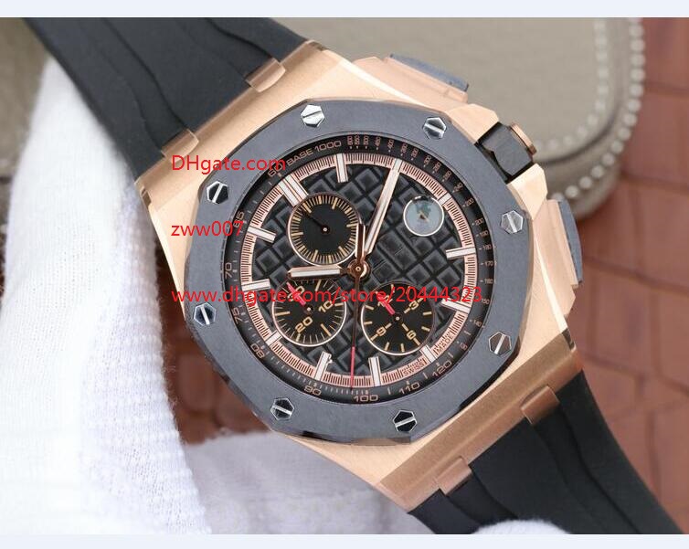 

Factory Supplier Topselling High Quality wristwatches Rose Gold 44mm Quartz Movement Chronograph Black Dial Mens Men's Watch Watches Rubber Strap Bands