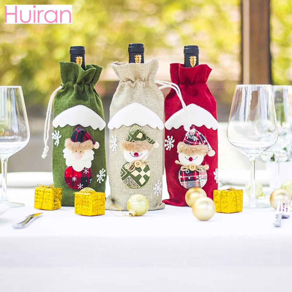 

HUIRAN Santa Claus Christmas Wine Bottle Cover Wine Accessories Merry Christmas Dinner Decorations For Home Xmas