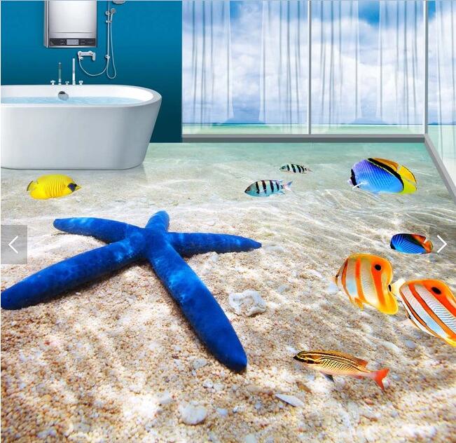

WDBH 3d pvc flooring custom photo Ocean beach starfish tropical fish Self-adhesive floor home decor 3d wall murals wallpaper for living room, Customize