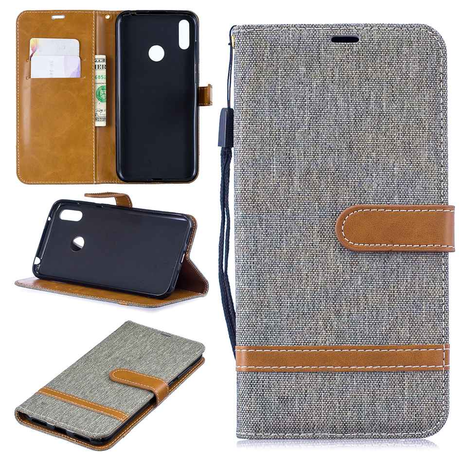 

For Huawei Honor 10 LITE P SMART 2019 Y6 PRO 2019 Y7Case Flip Stand Wallet Cowboy Leather Photo Frame Full Phone Cover, Red