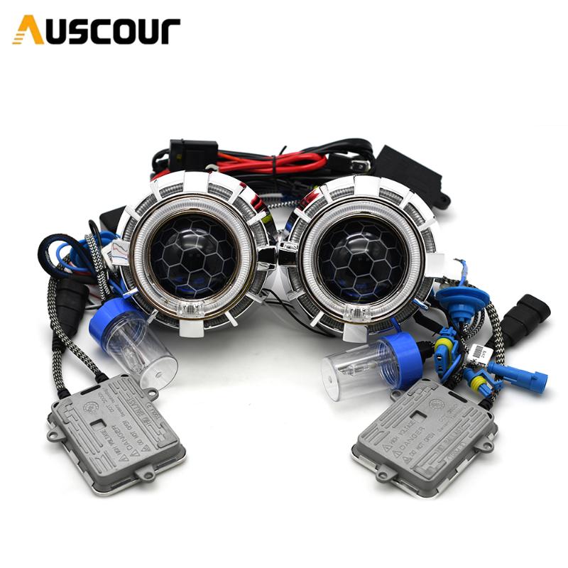 

2.5 inch Honeycomb Bixenon Projector Lens with LED Angel Eyes 55W H1 5000K Hid Xenon Kit Ballast H7 H4 Car Model Modify