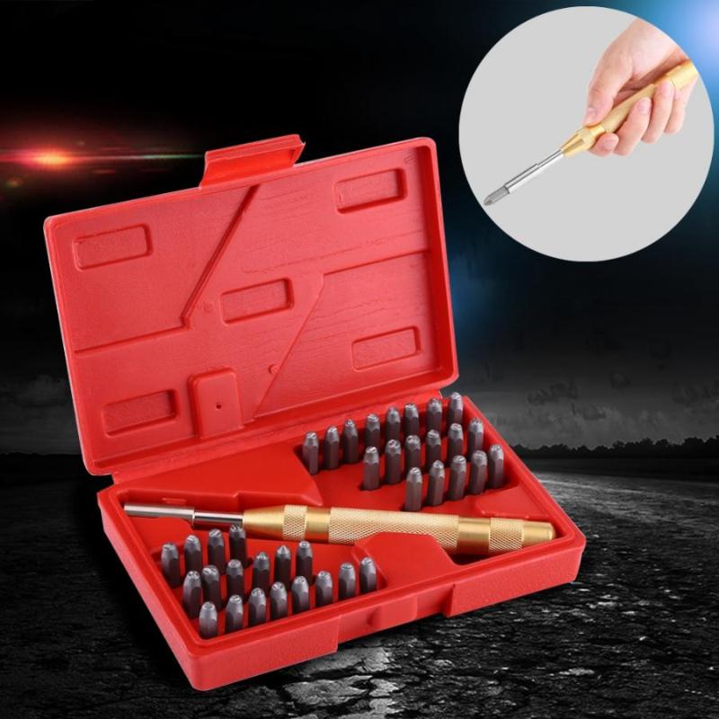 

38PCS Metal Punch Stamp Set Automatic Letter Number Stamping Tool for Plastics Leather Mark trim removal tool kit