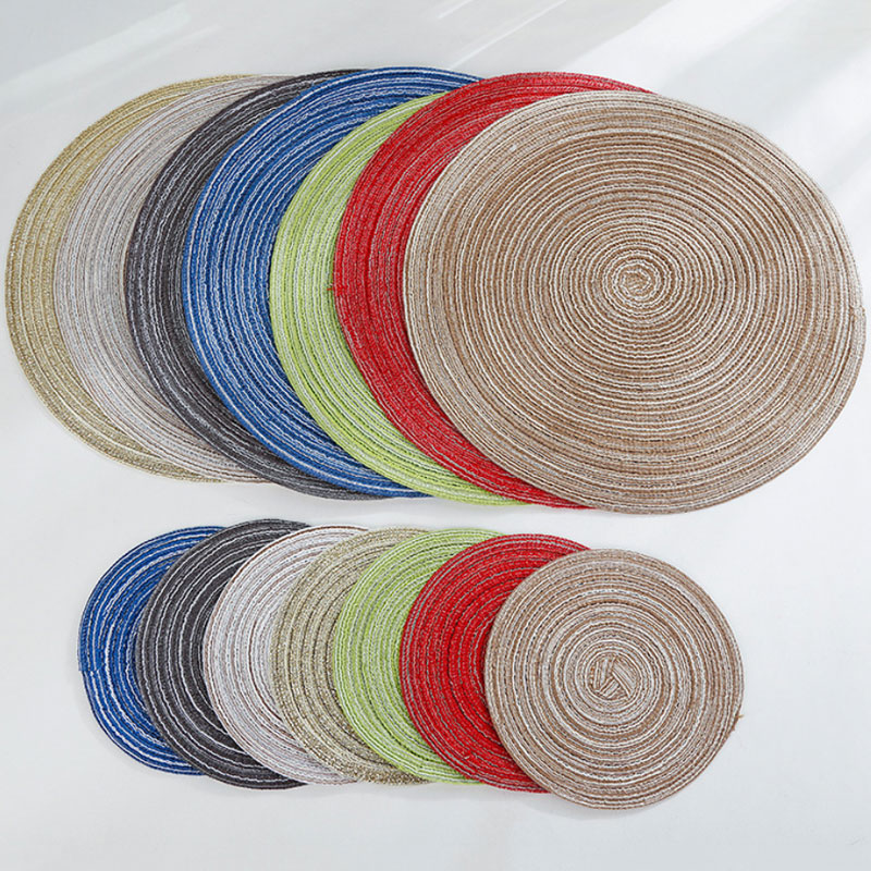 

Cotton Yarn Ramie Round Placemat Anti-slip Dining Table Mat Disc Bowl Pads Drink Coasters Holder Table Decoration Accessories