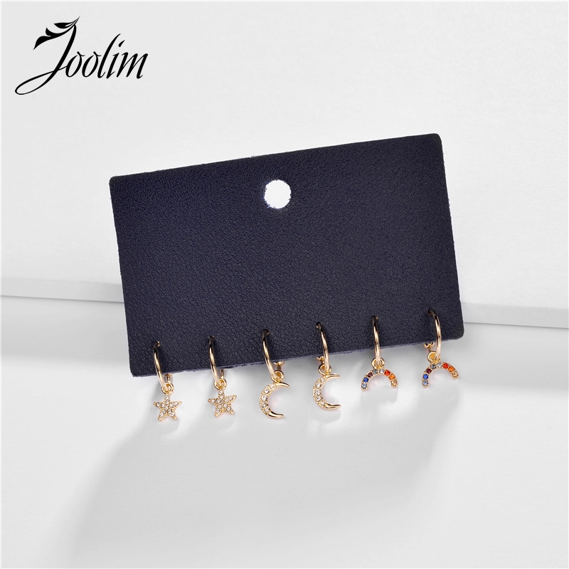 

Joolim Jewelry Wholesale Crystal Pave Moon Star Hoop Earrings
