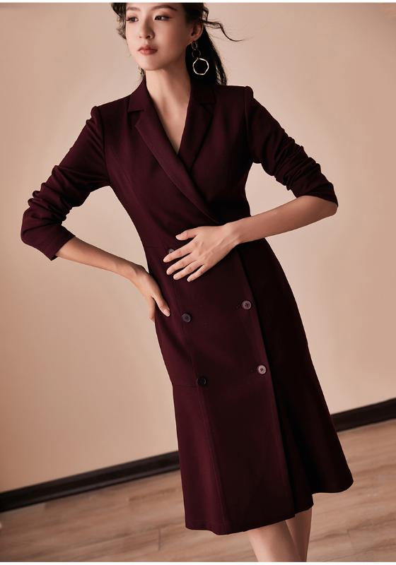 

Suits Women 2020 Autumn Winter Luxury Long Sleeve Blazer Jacket Suit Elegant Double Breasted Dress Office Lady Plus Size, Burgundy