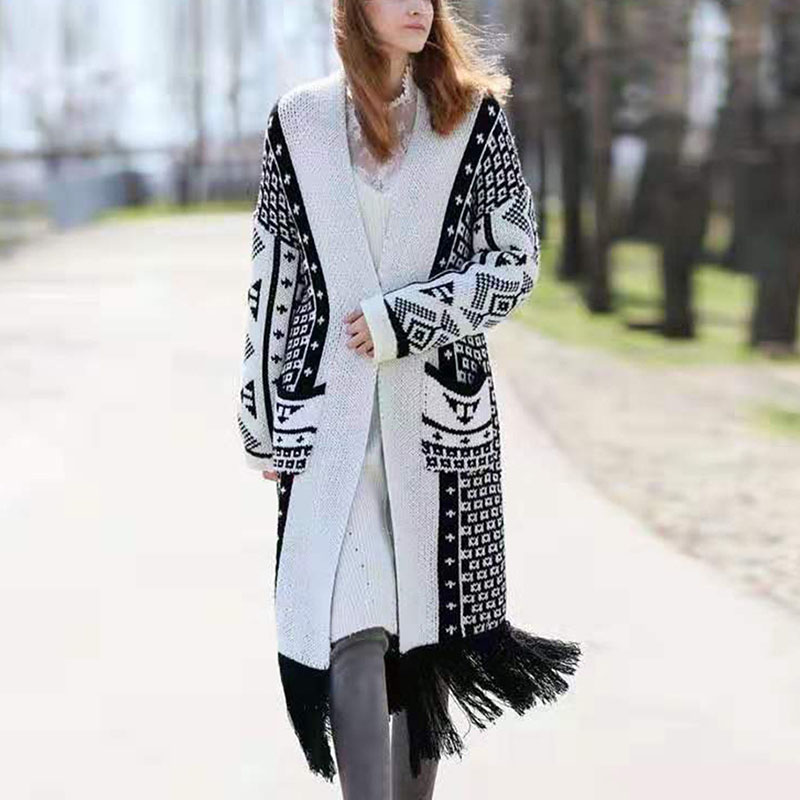 

Autumn and winter woolen coat Women's fringed sweater Large size woolen cardigan coat, White