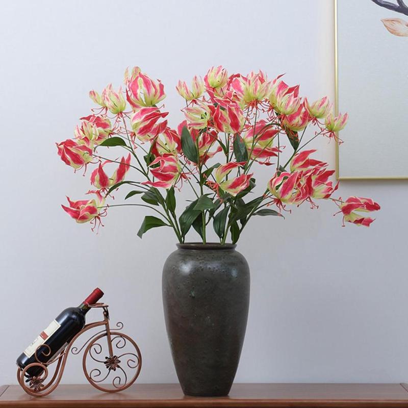 

6 Heads DIY Christmas Home Decoration Wedding Party Branch Flame Lilies Fake Flowers Artificial Plant, White